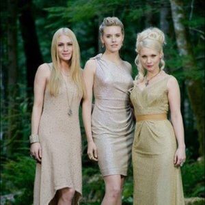 David Meister Platinum Grecian Cocktail Dress